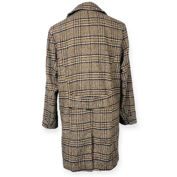 Free People Plaid Wool Blend Tweed Oversized Boxy Coat Overcoat Long Jacket Boho